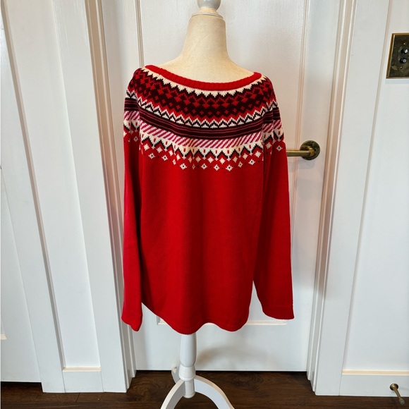 Lands End Red Fair Isle Sweater in Sz XL #0659 - Picture 2 of 6